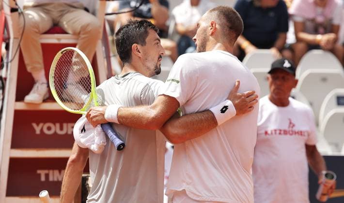 TENNIS - ATP, Tennis Herren Generali Open 2025 KITZBUEHEL,AUSTRIA,22.JUL.25 - TENNIS - ATP World Tour, Generali Open. Image shows Sebastian Ofner (AUT) and Jan-Lennard Struff (GER).  GEPAxpictures xMatthiasxHauer