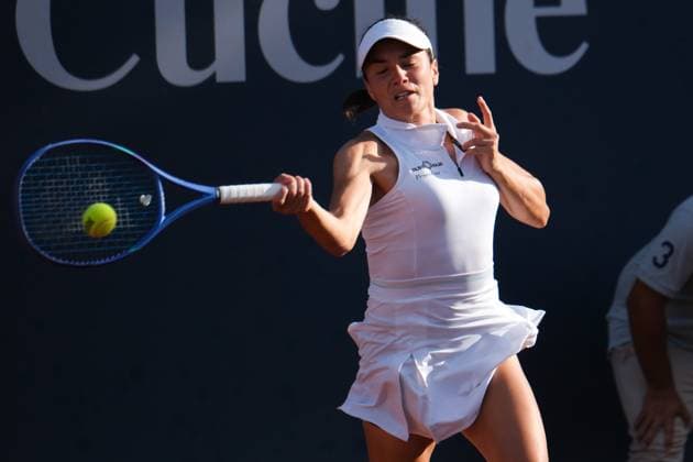 Miriam Bulgaru in action against Simona Waltert during the 36th Palermo Ladies Open at Country Time Club during 36Â° Palermo Ladies Open, International Tennis match in Palermo, Italy, July 22 2025  Copyright: xFedericoxSerra IPAxSportx xipa-agency.netx xx IPA_60753626 IPA_Agency_IPA60753626