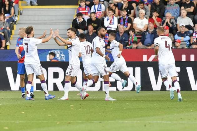Fotballplayers of Servette celebrate goal during the European League 2nd qualifying round opening match Viktoria Plzen vs Servette Geneva in Plzen, Czech Republic, July 22, 2025. (CTKxPhoto MiroslavxChaloupka) CTKPhotoP2025072206600  CTKPhotoP2025072206600
