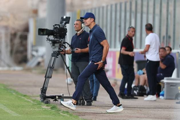 Oleksandr Shovkovskyi, head coach of Dynamo Kyiv reacts during the UEFA Champions League Second qualifying round, 1st leg soccer match between Hamrun Spartans FC and FC Dynamo Kyiv at the Tony Bezzina Stadium, in Paola, Malta, on 22 July 2025. (Photo: Domenic Aquilina) UEFA Champions League - Hamrun Spartans FC v FC Dynamo Kyev