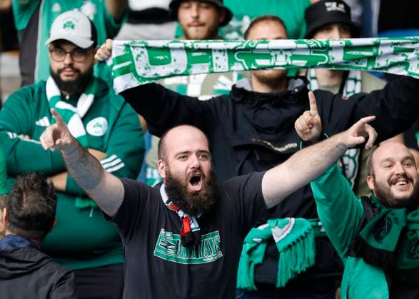 Rangers v Panathinaikos F.C. UEFA Champions League Panathinaikos F.C. supporters during the UEFA Champions League Second Qualifying Round First Leg match at Ibrox Stadium, Glasgow UK Newspapers OUT Copyright: xFredxPalmerx FIL-21991-0010