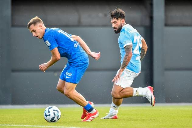 250722 Dmitrijs Zelenkovs of FK RFS and Sead Haksabanovic of Malmö FF during the UEFA Champions League qualifier football match between FK RFS and Malmö FF on July 22, 2025 in Riga Photo Christian Örnberg BILDBYRAN COP 166 CO0590 fotboll football soccer fotball uefa champions league qualifiers champions league fk rfs malmö ff bbeng  Copyright: CHRISTIANxÖRNBERG BB250722CO052