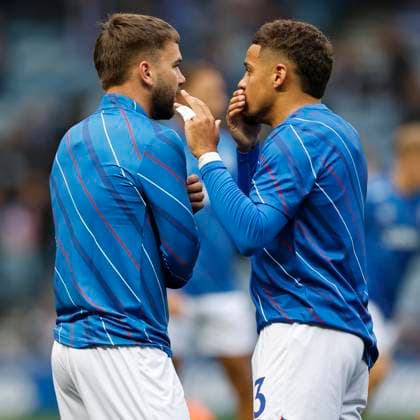Rangers v Panathinaikos F.C. UEFA Champions League Nicolas Raskin of Rangers (left) and Max Aarons of Rangers warm up during the UEFA Champions League Second Qualifying Round First Leg match at Ibrox Stadium, Glasgow UK Newspapers OUT Copyright: xFredxPalmerx FIL-21991-0022