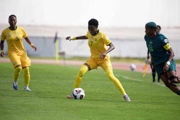 CASABLANCA, MOROCCO - JULY 20: Karabo Dhlamini of South Africa and Rasheedat Ajibade during the 2025 Women s Africa Cup of Nations (WAFCON) Semi Finals match between Nigeria and South Africa at Stade Larbi Zaouli on July 20, 2025 in Casablanca, Morocco. Photo by Mansa Ayoola Copyright: xx
