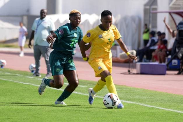 CASABLANCA, MOROCCO - JULY 20: Folashade Ijamilusi of Nigeria and Bongeka Gamede of South Africa during the 2025 Women s Africa Cup of Nations (WAFCON) Semi Finals match between Nigeria and South Africa at Stade Larbi Zaouli on July 20, 2025 in Casablanca, Morocco. Photo by Mansa Ayoola Copyright: xx