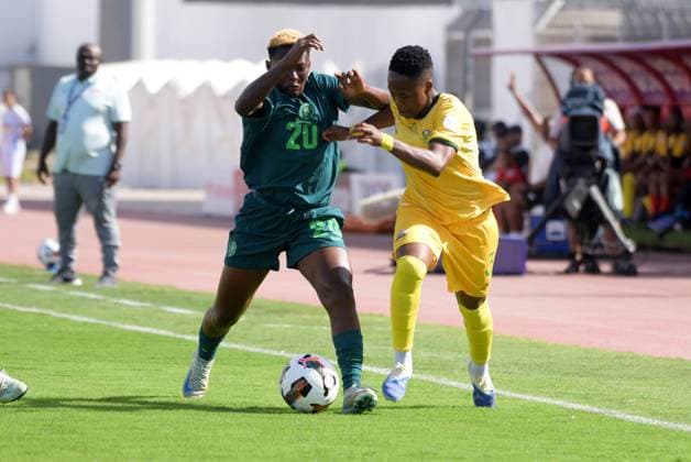 CASABLANCA, MOROCCO - JULY 20: Folashade Ijamilusi of Nigeria and Bongeka Gamede of South Africa during the 2025 Women s Africa Cup of Nations (WAFCON) Semi Finals match between Nigeria and South Africa at Stade Larbi Zaouli on July 20, 2025 in Casablanca, Morocco. Photo by Mansa Ayoola Copyright: xx