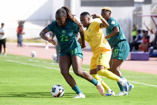 CASABLANCA, MOROCCO - JULY 20: Michelle Alozie of Nigeria and Bongeka Gamede of South Africa during the 2025 Women s Africa Cup of Nations (WAFCON) Semi Finals match between Nigeria and South Africa at Stade Larbi Zaouli on July 20, 2025 in Casablanca, Morocco. Photo by Mansa Ayoola Copyright: xx