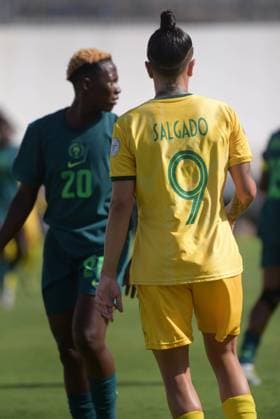 CASABLANCA, MOROCCO - JULY 20: Folashade Ijamilusi of Nigeria and Gabriela Salgado of South Africa during the 2025 Women s Africa Cup of Nations (WAFCON) Semi Finals match between Nigeria and South Africa at Stade Larbi Zaouli on July 20, 2025 in Casablanca, Morocco. Photo by Mansa Ayoola Copyright: xx