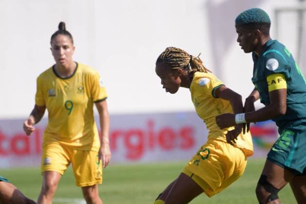 CASABLANCA, MOROCCO - JULY 20: Rasheedat Ajibade of Nigeria Christy Ucheibe of South Africa during the 2025 Women s Africa Cup of Nations (WAFCON) Semi Finals match between Nigeria and South Africa at Stade Larbi Zaouli on July 20, 2025 in Casablanca, Morocco. Photo by Mansa Ayoola Copyright: xx