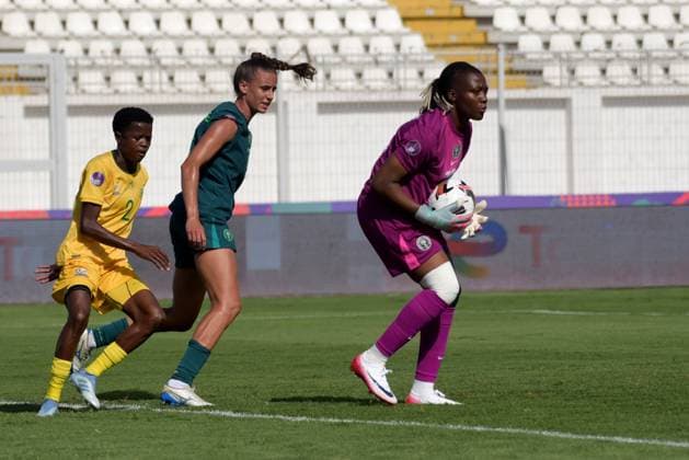 CASABLANCA, MOROCCO - JULY 20: Chiamaka Nnadozie and Ashleigh Plumptre of Nigeria and Lebohang Ramalepe of South Africa during the 2025 Women s Africa Cup of Nations (WAFCON) Semi Finals match between Nigeria and South Africa at Stade Larbi Zaouli on July 20, 2025 in Casablanca, Morocco. Photo by Mansa Ayoola Copyright: xx