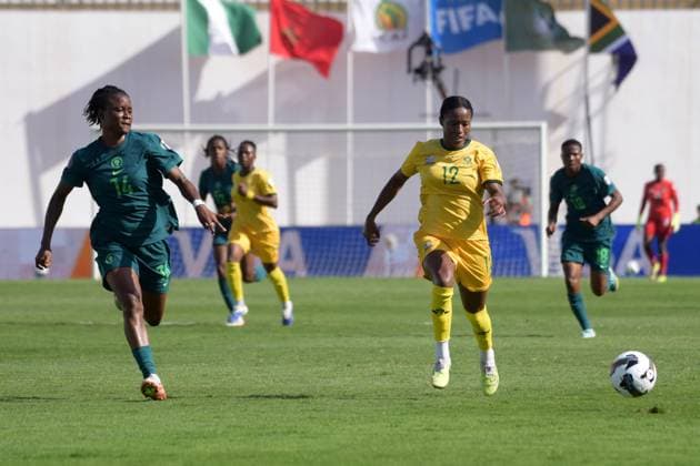 CASABLANCA, MOROCCO - JULY 20: Jermaine Seoposenwe of South Africa and Blessing Demehin of Nigeria during the 2025 Women s Africa Cup of Nations (WAFCON) Semi Finals match between Nigeria and South Africa at Stade Larbi Zaouli on July 20, 2025 in Casablanca, Morocco. Photo by Mansa Ayoola Copyright: xx