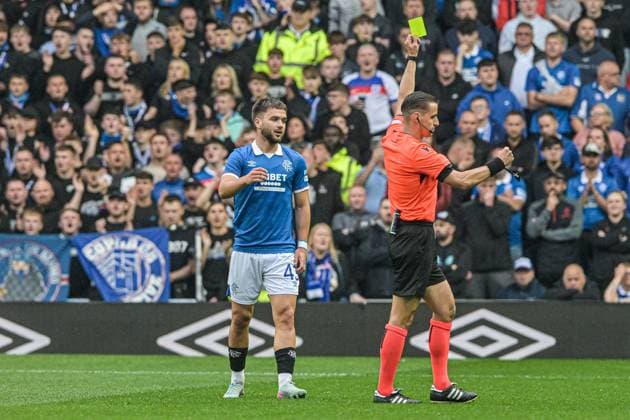 Rangers v Panathinaikos F.C. UEFA Champions League Nicolas Raskin of Rangers is shown a yellow card during the UEFA Champions League Second Qualifying Round First Leg match at Ibrox Stadium, Glasgow UK Newspapers OUT Copyright: xJamiexJohnstonx FIL-21990-0061