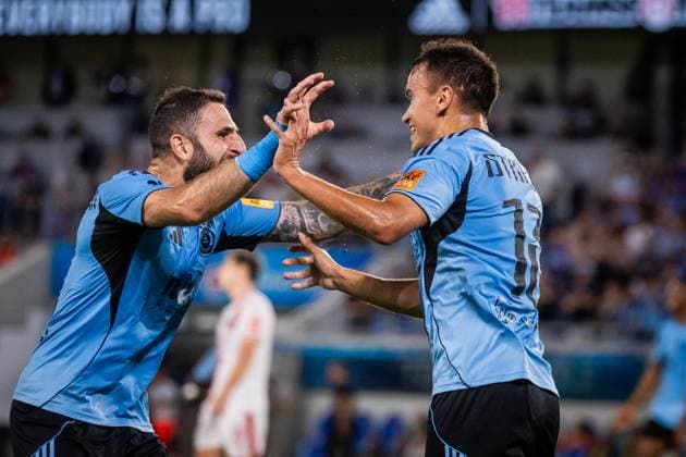 SLOVAN BRATISLAVA - ZRINJSKI MOSTAR Tigran Barseghyan and David Strelec of Slovan celebrate a goal during second qualifying round of UEFA Champions League football match between SK Slovan Bratislava and HSK Zrinjski Mostar. Bratislava, Slovakia, July 22, 2025. Copyright: xx _BRR5167