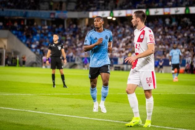 SLOVAN BRATISLAVA - ZRINJSKI MOSTAR Rahim Ibrahim of Slovan and Kerim Memija of Zrinjski during second qualifying round of UEFA Champions League football match between SK Slovan Bratislava and HSK Zrinjski Mostar. Bratislava, Slovakia, July 22, 2025. Copyright: xx _BRR5131