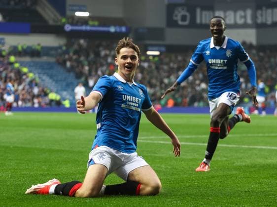 Findlay Curtis of Rangers celebrates scoring his sides first goal during UEFA Champions League second qualifying round first leg at Ibrox Stadium, Glasgow. Rangers v Panathinaikos, UEFA Champions League, 2nd Qualifying Round, Football, Ibrox Stadium, Glasgow, UK - 22 Jul 2025Glasgow Ibrox Stadium United Kingdom EDITORIAL USE ONLY No use with unauthorised audio, video, data, fixture lists, club league logos or live services. Online in-match use limited to 120 images, no video emulation. No use in betting, games or single club league player publications. Copyright: xRangersxFC Shutterstockx 15409270av