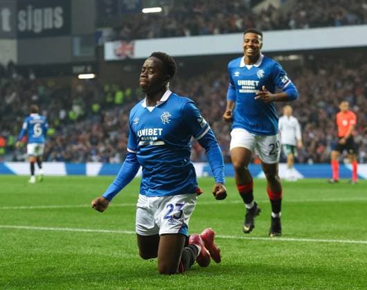 Djeidi Gassama of Rangers celebrates scoring his sides second goal during UEFA Champions League second qualifying round first leg at Ibrox Stadium, Glasgow. Rangers v Panathinaikos, UEFA Champions League, 2nd Qualifying Round, Football, Ibrox Stadium, Glasgow, UK - 22 Jul 2025Glasgow Ibrox Stadium United Kingdom EDITORIAL USE ONLY No use with unauthorised audio, video, data, fixture lists, club league logos or live services. Online in-match use limited to 120 images, no video emulation. No use in betting, games or single club league player publications. Copyright: xRangersxFC Shutterstockx 15409270bf