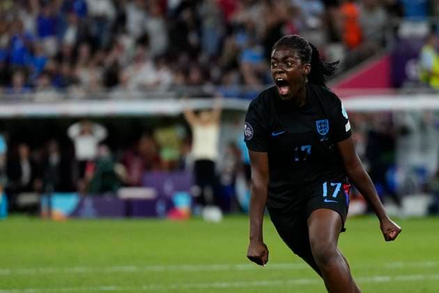England v Italy - UEFA Women s EURO 2025 Semi-Final Michelle Agyemang forward of England and Arsenal FC celebrates after scoring her sides first goal during the UEFA Womens EURO 2025 Semi-Final match between England and Italy at Stade de Geneve on July 22, 2025 in Geneva, Switzerland. Geneva Switzerland  Copyright: xJosexBretonx originalFilename:bretonhernandez-englandv250722_npykr.jpg
