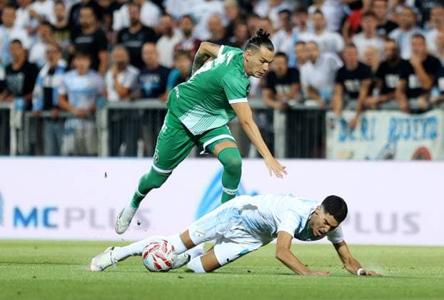 Rijeka v Ludogorets - UEFA Champions League Second Qualifying Round First Leg RIJEKA, CROATIA - JULY 22: Francisco Javier Son of PFC Ludogorets Razgrad and Niko Jankovic of HNK Rijeka in action during the UEFA Champions League Second Qualifying Round First Leg match between Rijeka and Ludogorets at Stadion HNK Rijeka on July 22, 2025 in Rijeka, Croatia.  NelxPavletic PIXSELL