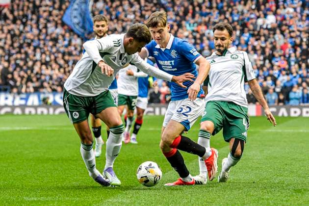 Rangers v Panathinaikos F.C. UEFA Champions League Findlay Curtis of Rangers and players of Panathinaikos F.C. during the UEFA Champions League Second Qualifying Round First Leg match at Ibrox Stadium, Glasgow UK Newspapers OUT Copyright: xJamiexJohnstonx FIL-21990-0115