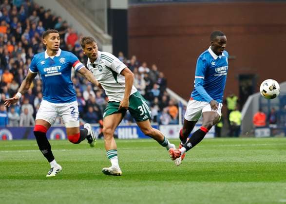 Rangers v Panathinaikos F.C. UEFA Champions League Mohamed Diomande of Rangers (right) wins the ball during the UEFA Champions League Second Qualifying Round First Leg match at Ibrox Stadium, Glasgow UK Newspapers OUT Copyright: xFredxPalmerx FIL-21991-0064