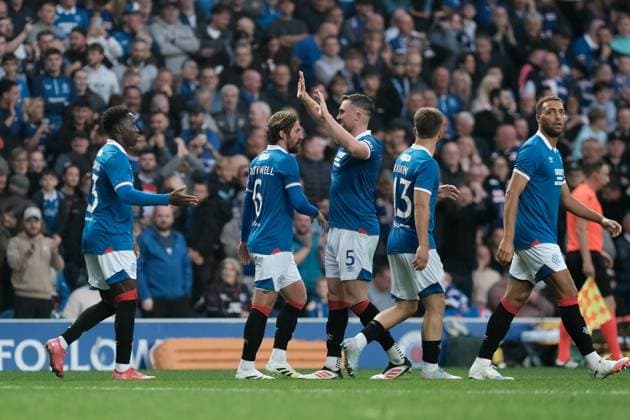 UK: Rangers v Panathinaikos, UEFA Champions League second qualifying round at Ibrox Stadium, Glasgow, Scotland on 22 July 2025: Pictured: Djeidi Gassama (Rangers) scores to make it 2-0 Glasgow Ibrox Stadium Scotland Copyright: xAlexxToddx