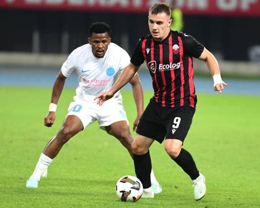 Fiton Ademi from FC Shkendija and Siyabonga Ngezana from FCSB during UEFA Champions League second qualifying round match between FC Shkendija and FCSB in Skopje, North Macedonia, July 22 2025. IMAGO PETR STOJANOVSKI