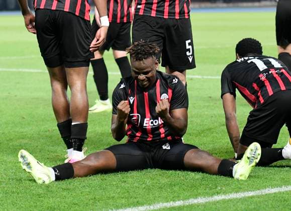Adamu Alhassan from FC Shkendija celebrates during UEFA Champions League second qualifying round match between FC Shkendija and FCSB in Skopje, North Macedonia, July 22 2025. IMAGO PETR STOJANOVSKI