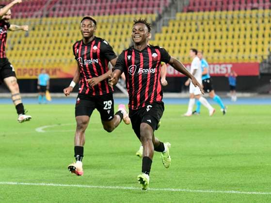 Adamu Alhassan from FC Shkendija celebrates during UEFA Champions League second qualifying round match between FC Shkendija and FCSB in Skopje, North Macedonia, July 22 2025. IMAGO PETR STOJANOVSKI