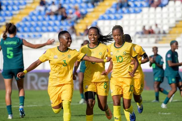 CASABLANCA, MOROCCO - JULY 22: Linda Motlhalo of South Africa celebrate goal with team mates during the 2025 Women s Africa Cup of Nations (WAFCON) Semi Finals match between Nigeria and South Africa at Stade Larbi Zaouli on July 22, 2025 in Casablanca, Morocco. Photo by Mansa Ayoola Copyright: xx