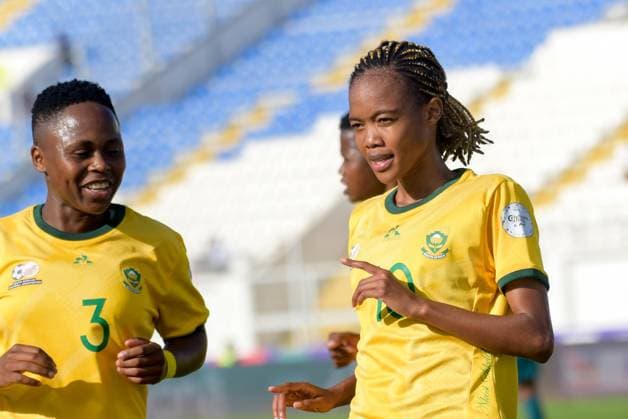 CASABLANCA, MOROCCO - JULY 22: Linda Motlhalo of South Africa celebrate goal with team mates during the 2025 Women s Africa Cup of Nations (WAFCON) Semi Finals match between Nigeria and South Africa at Stade Larbi Zaouli on July 22, 2025 in Casablanca, Morocco. Photo by Mansa Ayoola Copyright: xx
