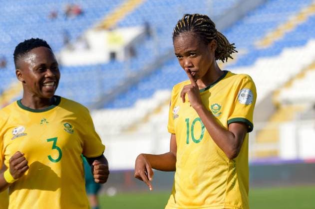 CASABLANCA, MOROCCO - JULY 22: Linda Motlhalo of South Africa celebrate goal with team mates during the 2025 Women s Africa Cup of Nations (WAFCON) Semi Finals match between Nigeria and South Africa at Stade Larbi Zaouli on July 22, 2025 in Casablanca, Morocco. Photo by Mansa Ayoola Copyright: xx