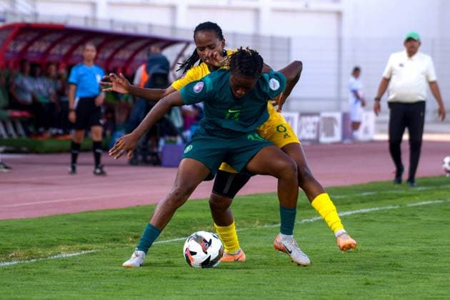 CASABLANCA, MOROCCO - JULY 22: Blessing Demehin of Nigeria and Hildah Magaia of South Africa during the 2025 Women s Africa Cup of Nations (WAFCON) Semi Finals match between Nigeria and South Africa at Stade Larbi Zaouli on July 22, 2025 in Casablanca, Morocco. Photo by Mansa Ayoola Copyright: xx