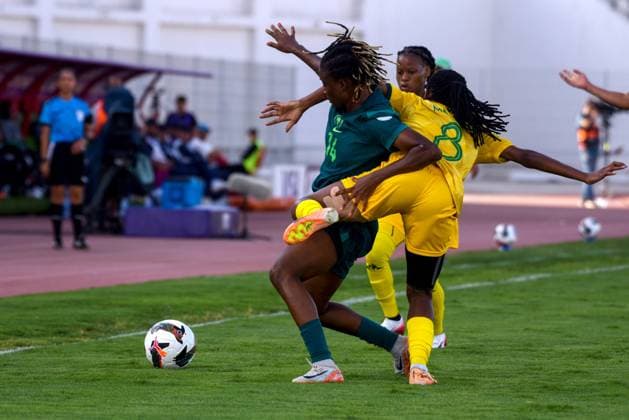 CASABLANCA, MOROCCO - JULY 22: Blessing Demehin of Nigeria and Hildah Magaia of South Africa during the 2025 Women s Africa Cup of Nations (WAFCON) Semi Finals match between Nigeria and South Africa at Stade Larbi Zaouli on July 22, 2025 in Casablanca, Morocco. Photo by Mansa Ayoola Copyright: xx