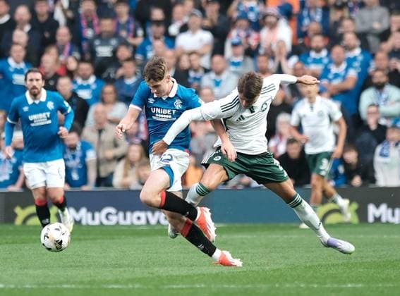 UK: Rangers v Panathinaikos, UEFA Champions League second qualifying round at Ibrox Stadium, Glasgow, Scotland on 22 July 2025: Pictured: Giorgos Vagiannidis (Panathinaikos) fouls Findlay Curtis (Rangers) and received his second yellow card followed by a red from Referee Donatas Rumsas (LTU) Glasgow Ibrox Stadium Scotland Copyright: xAlexxToddx