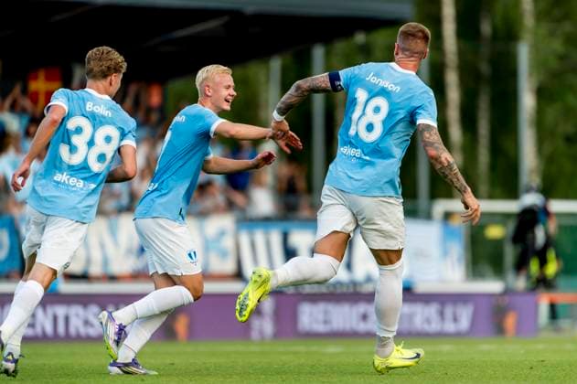 250722 Otto Rosengren and Pontus Jansson of Malmö FF celebrates during the UEFA Champions League qualifier football match between FK RFS and Malmö FF on July 22, 2025 in Riga Photo Christian Örnberg BILDBYRAN COP 166 CO0590 fotboll football soccer fotball uefa champions league qualifiers champions league fk rfs malmö ff bbeng jubel  Copyright: CHRISTIANxÖRNBERG BB250722CO134