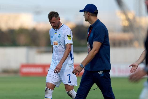 Andriy Yarmolenko of Dynamo Kyiv walks on the pitch of play at half-time during the UEFA Champions League Second qualifying round, 1st leg soccer match between Hamrun Spartans FC and FC Dynamo Kyiv at the Tony Bezzina Stadium, in Paola, Malta, on 22 July 2025. UEFA Champions League - Hamrun Spartans FC v FC Dynamo Kyev