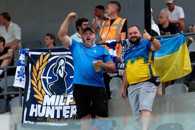 Dynamo Kyiv fans during the UEFA Champions League Second qualifying round, 1st leg soccer match between Hamrun Spartans FC and FC Dynamo Kyiv at the Tony Bezzina Stadium, in Paola, Malta, on 22 July 2025. UEFA Champions League - Hamrun Spartans FC v FC Dynamo Kyev