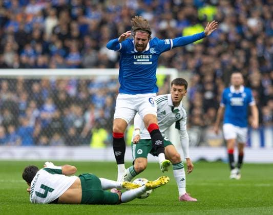 Joe Rothwell of Rangers in action with Pedro Chirivella of Panathinaikos during UEFA Champions League second qualifying round first leg at Ibrox Stadium, Glasgow. Rangers v Panathinaikos, UEFA Champions League, 2nd Qualifying Round, Football, Ibrox Stadium, Glasgow, UK - 22 Jul 2025Glasgow Ibrox Stadium United Kingdom EDITORIAL USE ONLY No use with unauthorised audio, video, data, fixture lists, club league logos or live services. Online in-match use limited to 120 images, no video emulation. No use in betting, games or single club league player publications. Copyright: xRangersxFC Shutterstockx 15409270bt