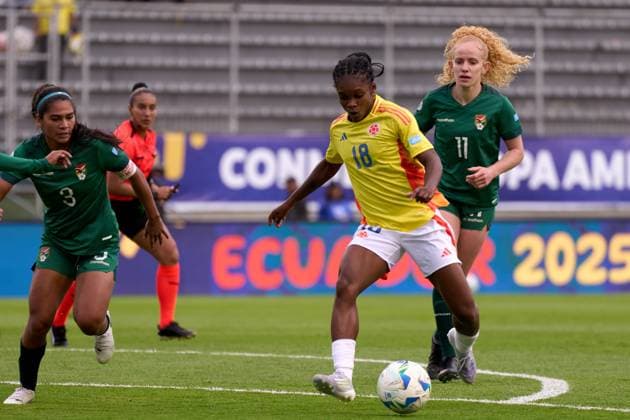 Linda Caicedo of Colombia dribbles the ball during the Group B match of Copa America Feminina between Colombia and Bolivia at Estadio Gonzalo Pozo Ripalda on July 22, 2025 in Quito, Ecuador (Photo by Camilla Stolen Imago) Buenos Aires Ecuador Copyright: xCamillaxStolenx L1044623