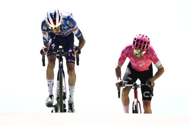 French Valentin Paret-Peintre of Soudal Quick-Step and Irish Ben Healy of EF Education-EasyPost sprint to the finish of stage 16 of the 2025 Tour de France cycling race, from Montpellier to Mont Ventoux (172 km), on Tuesday 22 July 2025 in France. The 112th edition of the Tour de France starts on Saturday 5 July in Lille, France, and will finish in Paris, France on the 27th of July. JASPERxJACOBS  x129790794x