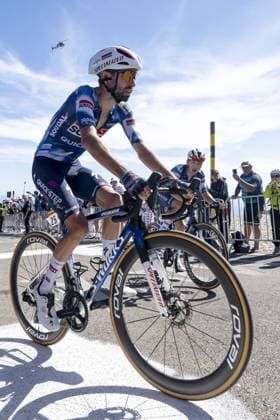 Colombian Santiago Buitrago Sanchez of Bahrain Victorious, Belgian Ilan Van Wilder of Soudal Quick-Step, French Valentin Paret-Peintre of Soudal Quick-Step and Irish Ben Healy of EF Education-EasyPost pictured in action during stage 15 of the 2025 Tour de France cycling race, from Muret to Carcasonne (169 km), on Sunday 20 July 2025 in France. The 112th edition of the Tour de France starts on Saturday 5 July in Lille, France, and will finish in Paris, France on the 27th of July. DIRKxWAEM  x129806798x