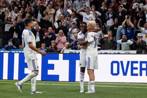 July 22, 2025, Copenhagen, Denmark: Magnus Mattsson 8 of F.C. Copenhagen celebrates with Youssoufa Moukoko 9 after scoring their first goal during the UEFA Champions League 2025 26 Second Qualifying Round match between F.C. Copenhagen and FC Drita at Parken Stadium. Final score: F.C. Copenhagen 2:0 FC Drita. Copenhagen Denmark - ZUMAs197 20250722_aaa_s197_156 Copyright: xKristianxTuxenxLadegaardxBergx