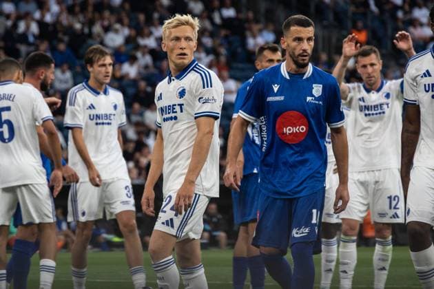 July 22, 2025, Copenhagen, Denmark: Birger Meling (L) of F.C. Copenhagen and Albert Dabiqaj (R) of FC Drita seen during the UEFA Champions League 2025 26 Second Qualifying Round match between F.C. Copenhagen and FC Drita at Parken Stadium. Final score: F.C. Copenhagen 2:0 FC Drita. Copenhagen Denmark - ZUMAs197 20250722_aaa_s197_164 Copyright: xKristianxTuxenxLadegaardxBergx