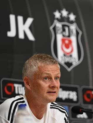 Ahead of Besiktas - Shakhtar Donetsk match in Istanbul ISTANBUL, TURKIYE - JULY 23: Besiktas player Orkun Kokcu (not seen) and Besiktas head coach Ole Gunnar Solskjaer speak during a press conference, PK, Pressekonferenz ahead of the UEFA Europa League second qualifying round first leg match against Ukrainian team Shakhtar Donetsk on July 23, 2025 in Istanbul, Turkiye. Hakan Nural Anadolu Istanbul Turkey. Editorial use only. Please get in touch for any other usage.  Copyright: x2025xAnadoluxHakanxNuralx