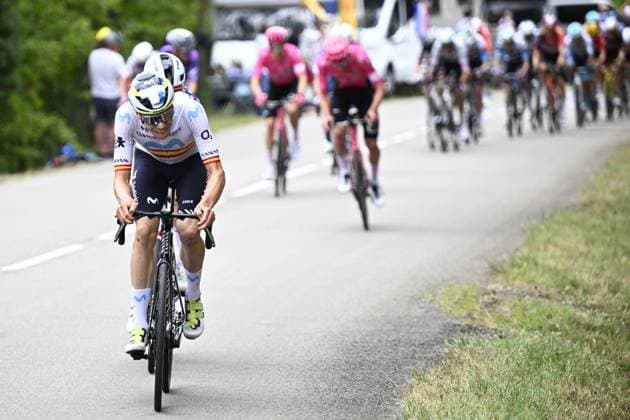 Spanish Ivan Romeo of Movistar Team pictured in action during stage 17 of the 2025 Tour de France cycling race, from Bollene to Valence (161km), on Wednesday 23 July 2025 in France. The 112th edition of the Tour de France starts on Saturday 5 July in Lille, France, and will finish in Paris, France on the 27th of July. JASPERxJACOBS  x129856303x