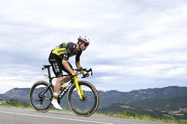 Belgian Wout van Aert of Team Visma-Lease a Bike pictured in action during stage 17 of the 2025 Tour de France cycling race, from Bollene to Valence (161km), on Wednesday 23 July 2025 in France. The 112th edition of the Tour de France starts on Saturday 5 July in Lille, France, and will finish in Paris, France on the 27th of July. JASPERxJACOBS  x129859710x