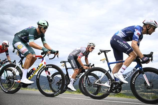 Italian Jonathan Milan of Lidl-Trek, Swiss Silvan Dillier of Alpecin-Deceuninck and Belgian Bert Van Lerberghe of Soudal-Quick Step pictured in action during stage 17 of the 2025 Tour de France cycling race, from Bollene to Valence (161km), on Wednesday 23 July 2025 in France. The 112th edition of the Tour de France starts on Saturday 5 July in Lille, France, and will finish in Paris, France on the 27th of July. JASPERxJACOBS  x129860689x