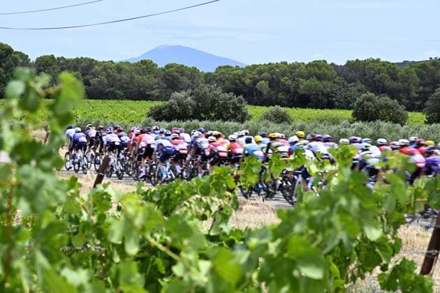 The pack of riders pictured in action during stage 17 of the 2025 Tour de France cycling race, from Bollene to Valence (161km), on Wednesday 23 July 2025 in France. The 112th edition of the Tour de France starts on Saturday 5 July in Lille, France, and will finish in Paris, France on the 27th of July. JASPERxJACOBS  x129860829x