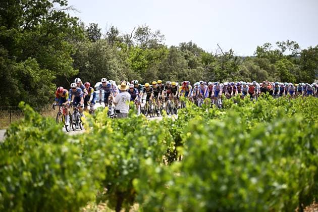 The pack of riders pictured in action during stage 17 of the 2025 Tour de France cycling race, from Bollene to Valence (161km), on Wednesday 23 July 2025 in France. The 112th edition of the Tour de France starts on Saturday 5 July in Lille, France, and will finish in Paris, France on the 27th of July. JASPERxJACOBS  x129860830x