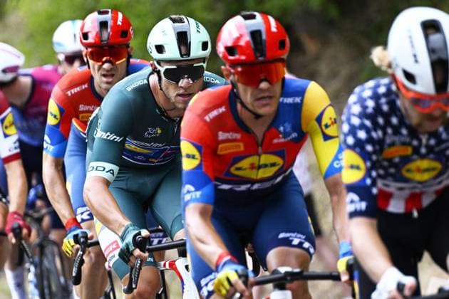 Italian Jonathan Milan of Lidl-Trek, Belgian Jasper Stuyven of Lidl-Trek and US Quinn Simmons of Lidl-Trek pictured in action during stage 17 of the 2025 Tour de France cycling race, from Bollene to Valence (161km), on Wednesday 23 July 2025 in France. The 112th edition of the Tour de France starts on Saturday 5 July in Lille, France, and will finish in Paris, France on the 27th of July. JASPERxJACOBS  x129861501x
